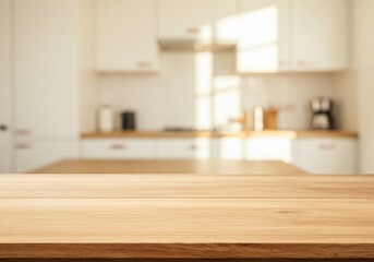 Fototapeta premium Kitchen interior table wooden countertop wood cozy background mockup branding