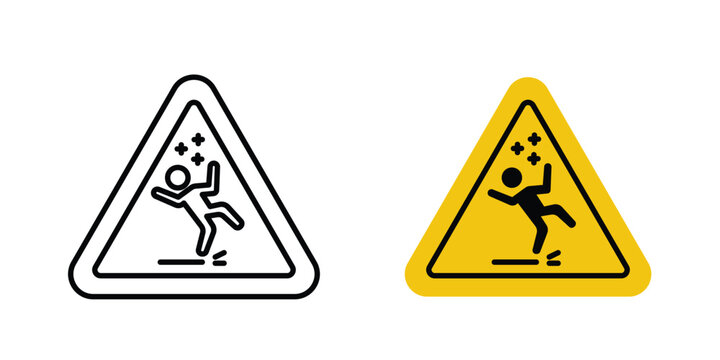 Slippery ice signs. Illustration of outline icons