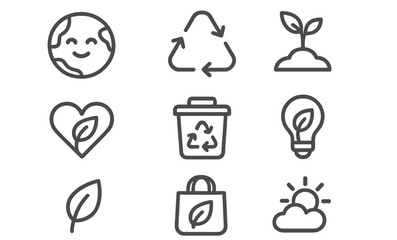 Various environmental icons promoting sustainability and ecological awareness in a modern design format