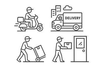 Delivery service illustrating various stages from pickup to drop-off in an urban setting