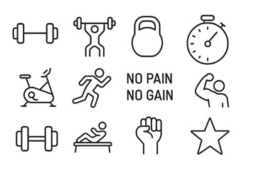 Fitness symbols illustrating strength training and motivation in a gym setting