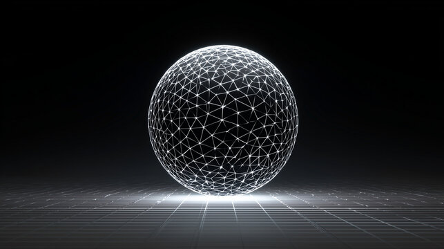 Wireframe grid ball mockup with glow lines