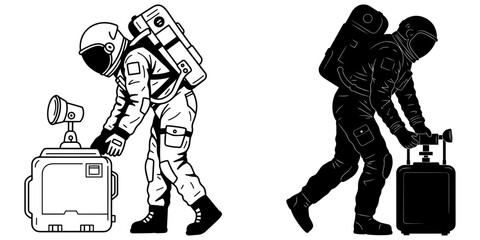 Astronaut Deploying Scientific Equipment Vector Illustration