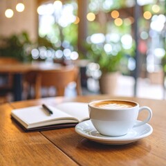 Obraz premium A delicious cup of coffee on a wooden table