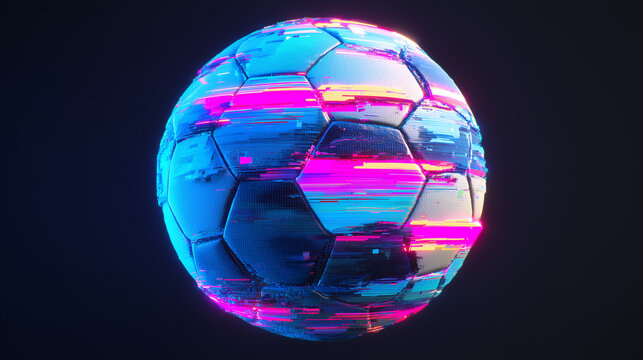 Glitchy neon futsal ball mockup for tech theme