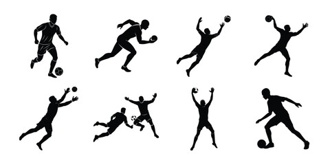Vector art of collection of diverse sports player silhouettes in action poses isolated on white background
