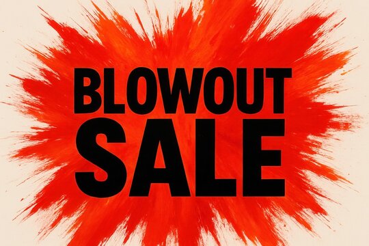 Bold black text reading "BLOWOUT SALE" against a vibrant orange paint splash background, conveying a sense of urgency and excitement for promotional advertising.