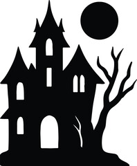 Silhouette haunted house with full moon Halloween vector illustrator