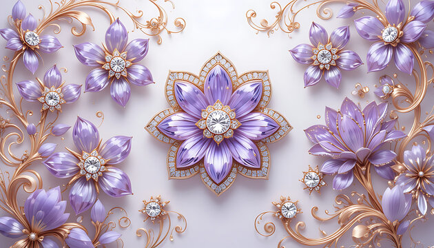 Fototapeta Elegant Purple Floral Design with Jewels.