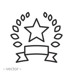 award icon, laurel wreath with star, winner award, thin line vector illustration eps10