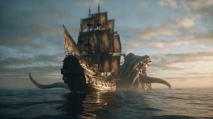 Foggy Coastal Scene With Rusty Shipwreck Reflection