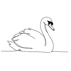 swan, minimalistic linear drawing, simple black and white contour illustration, vector, isolated, clean design, modern minimal contour sketch for posters, prints and decor