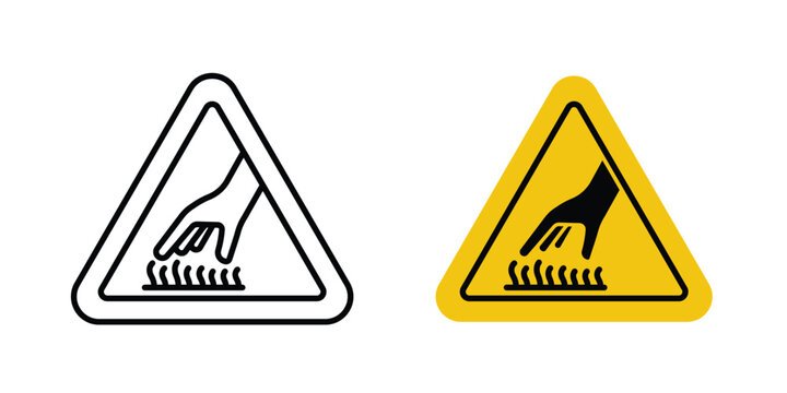 Caution hot surface signs. Illustration of outline icons