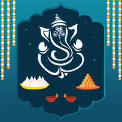 Ganesh Chaturthi social media banner, poster flyer template design with Ganesh vector icon. Ganesh Chaturthi festival background, or Lord Ganpati template.
