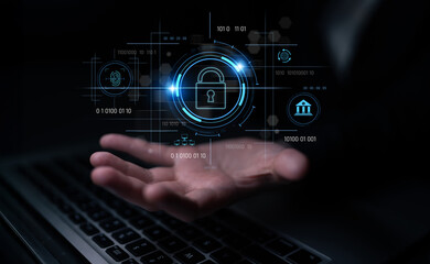 Cybersecurity system interface with biometric lock and data protection. Cybersecurity protects access, identity, cyber security prevents threats, and cyber security supports digital systems. Latch