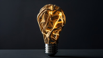 Unique light bulb design featuring intricate, organic patterns that resemble roots or vines, illuminated with warm light. This artistic piece combines nature and technology, creating captivating