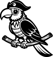Black and white pirate parrot with bandana and hat