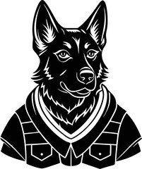 Black and White Silhouette of a Dog Wearing a Jacket