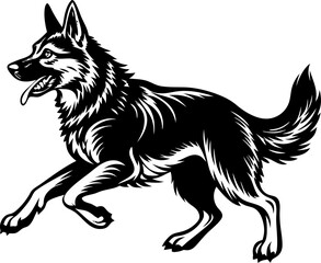 Black and White Silhouette of a Running Dog animal