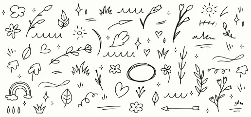 Hand-drawn floral elements, doodle style, nature design