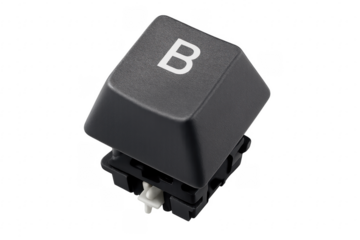 Black keyboard keycap with letter b showing on transparent background