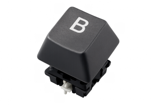 Black keyboard keycap with letter b showing on transparent background - Powered by Adobe