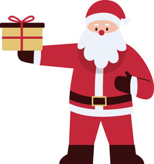 A cartoon illustration of Santa Claus in his red suit holding and reading a long naughty or nice list.