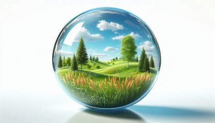 Exploring vibrant natural landscapes in a glass sphere artistic design creative environment aesthetic viewpoint