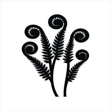 Minimal Fiddlehead Ferns Silhouette Design Vector