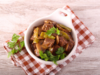 Beef, mushroom and green beans stew