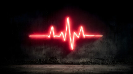 Vibrant red neon heartbeat line on a dark textured background