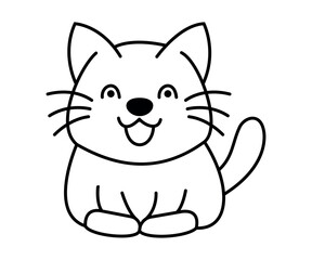 Cute Kawaii Cat Cartoon Line Art Drawing