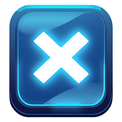 Obraz premium A glowing, blue, square-shaped button with a white 