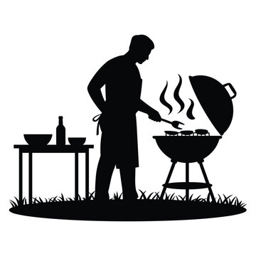 man grilling barbecue silhouette clip art preview