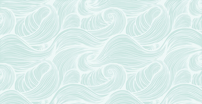 hand drawn abstract  pattern print, ocean waves, simple modern design wallpaper. - Powered by Adobe