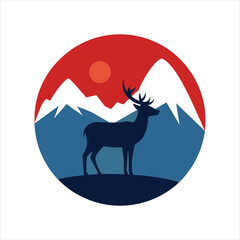 Wildlife Scene with Elk and Mountain in Circle Frame