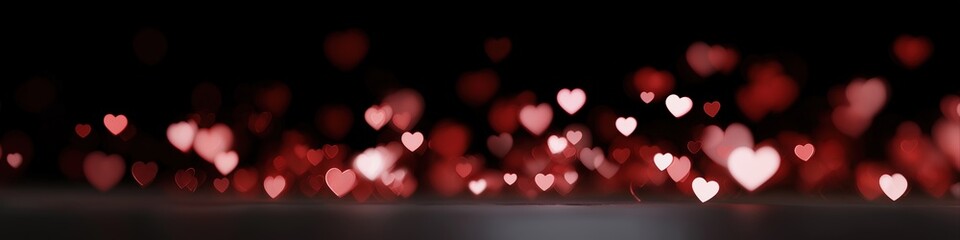 Glowing red and pink hearts on dark background symbolizing love and romance