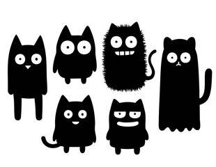 cute Black Cat cartoon Icon set