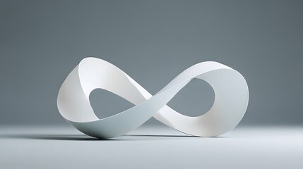 Fototapeta premium Abstract white infinity symbol sculpture on a grey background