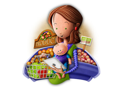 Woman and Baby in Supermarket