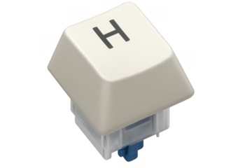 Single beige keycap with letter H from mechanical keyboard with transparent background