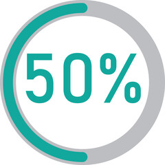 Minimalist Circular Progress Bar Indicator Showing 50 Percent Completion with Teal Highlight on a Grey Circular Background, Suitable for User Interface, Dashboard, Data Visualization, and Infographic