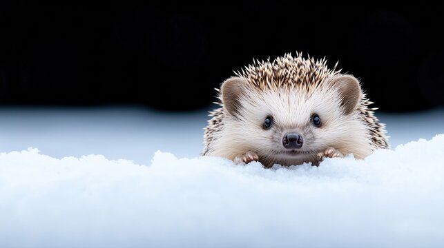 Cute hedgehog hibernating in a snow covered log during winter