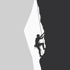 Rock climber silhouette scaling cliff