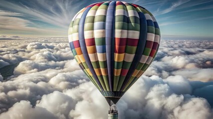 A balloon with a couple of lovers hovering above the clouds in the sky - Powered by Adobe