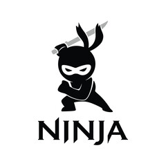 Cute ninja character logo with sword and bold typography