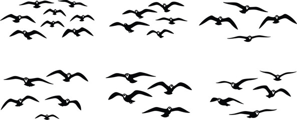 Flying bird silhouettes, flock of birds vector, migratory bird icons, black bird clipart, wildlife illustration, nature graphic, freedom symbol art