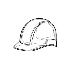 Construction helmet outline drawing for safety equipment design, Black and white 