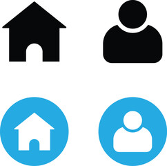 Simple black and blue home and user icons on white background