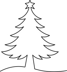 Christmas tree continuous one line drawing in minimalist style isolate outline illustration art design